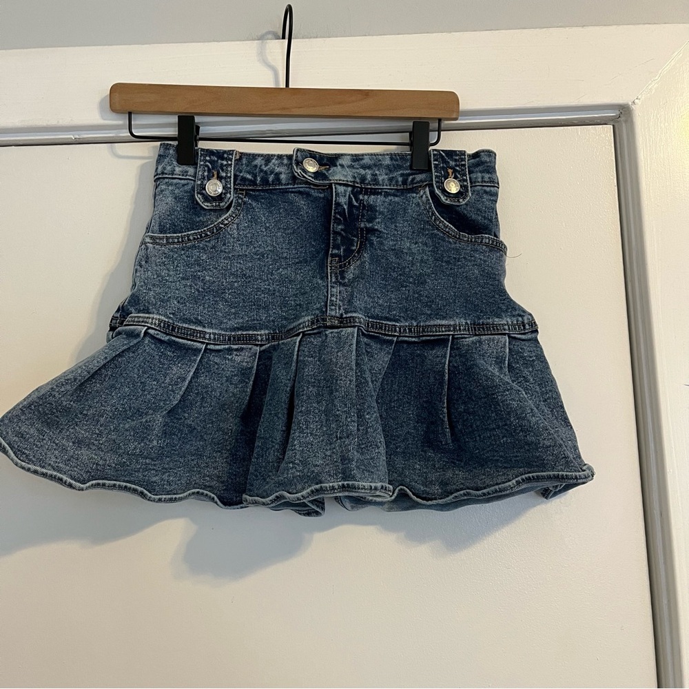 Wild Fable Blue Jean Denim Mini Skirt Ruffle women’s size 2 cheerleader pleated